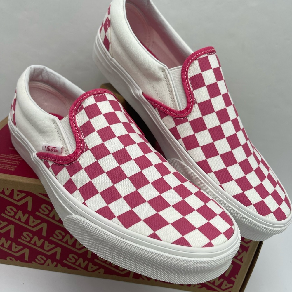Vans Pink and White Checkered Slip-On Sneakers - Picture 8 of 16